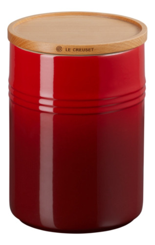 Pote em Cerâmica Le Creuset Tampa De Madeira 1,9 Litros Vermelho