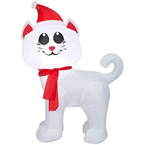 Gato Blanco Sombrero Y Bufanda De Santa, Inflable De Na...