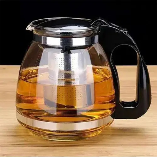 Chaleira De Vidro 1200ml Com Infusor Aço Inox Para Chá E Café Bule Fogo Borossilicato Coador Jarra Transparente Preto