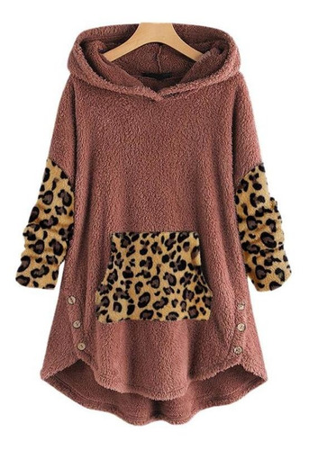 Suéter Polar De Patchwork De Leopardo Para Mujer Con Dobladi