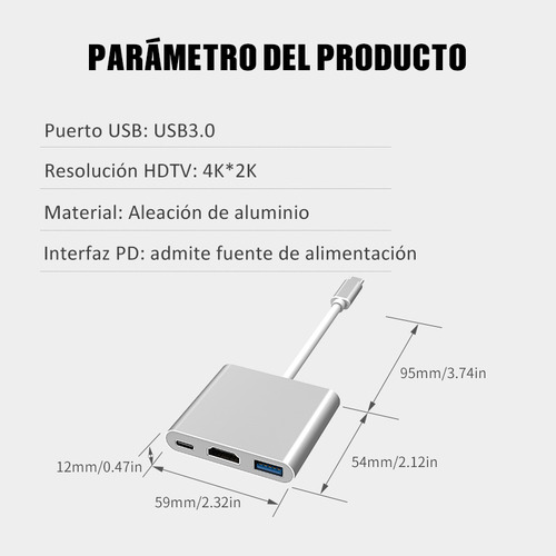Tipo C A Hdmi 4k Hub Convertidor Hub Usb3.0 3 En 1 Adaptador