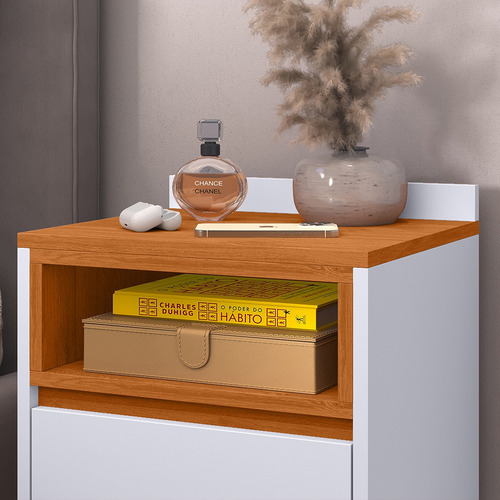Mesa De Cabeceira Luxo Borcelle - Quarto Melissa Mdp Brilhante Branco/cedro