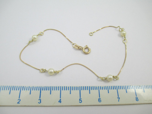 Delicada Pulseirinha Ouro 18k E Pérolas - 1.14 Gr - 19 Cm (Usado)