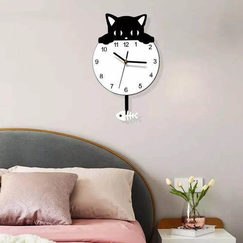 Hh Reloj De Pared Con Dibujos De Gatos Y Peces Balanceándose