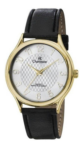 Relógio Masculino Dourado Pulseira Couro Champion + Nf