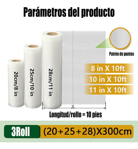 Kit 3 Rollos Bolsas Sellados Al Vacío Para Sellado Al Vacío
