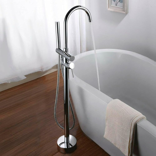 Grifo De Bañera Montaje Suelo Mezclador Cn/ducha De Mano Acabado Brillante Color Plateado