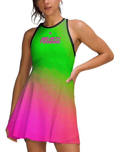 Vestido Beach Tennis C/ Shorts Degrade Verde Rosa Beachwear