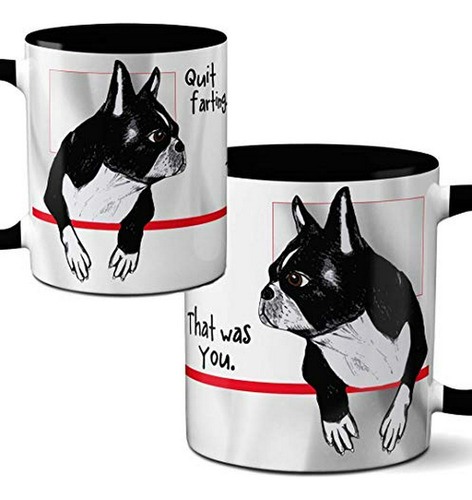 Taza De Café Negra Con Boston Terriers Flatulentos - 11oz. P