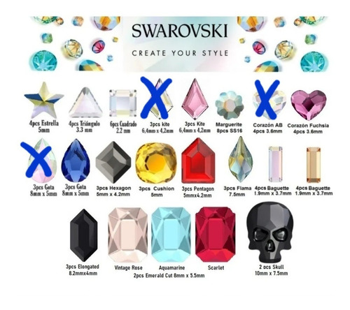 5bolsas Elegidas De Cristales Originales Swarovsky De Formas