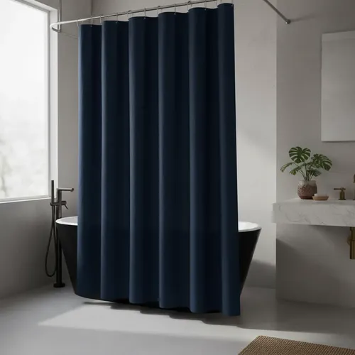 Cortina De Baño Tela Lino Jackard C/ Ganchos Rolller Premium