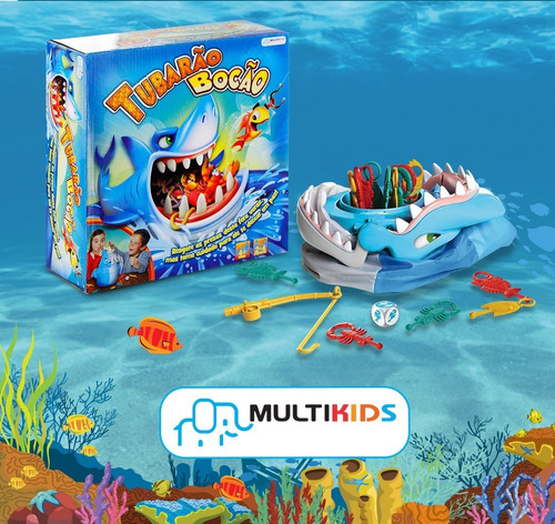 Jogo Tubarão Bocão Com 12 Peixes + Vara De Pesca Multikids