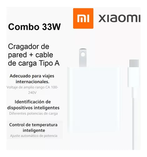 Kit Carga Rápida Xiaomi 33w Cargador Pared Cable Usb C XIAOMI