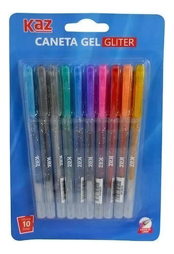 Caneta Gel, Gliter, Ponta Metálica 1,0mm, 10 Cores, Kz98120 Cor da tinta Colorido Cor do exterior Colorido