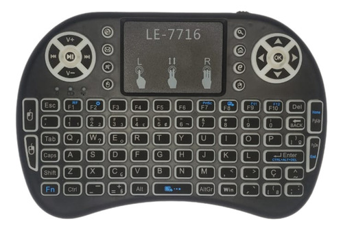 Le7716 Mini Keyboard Lelong C/ Tecla Luminosas P/ Tv Box Preto