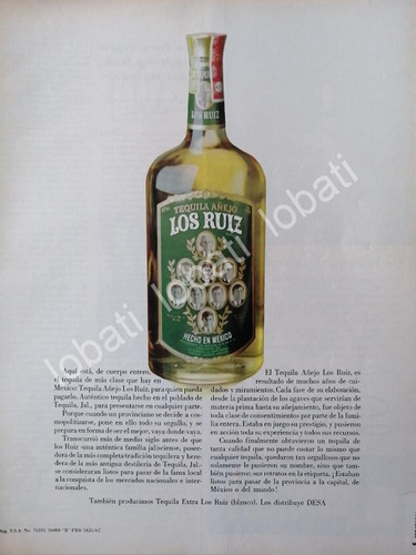 Cartel Publicitario Retro Tequila Los Ruiz 1967 /359