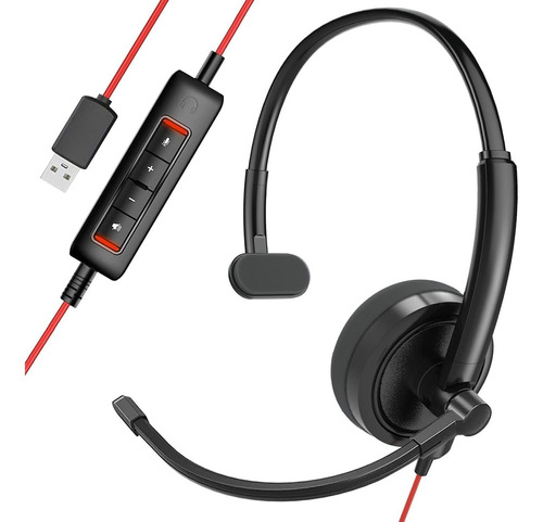 Auriculares Con Cable Usb Y Microfono | Unilateral / Negro