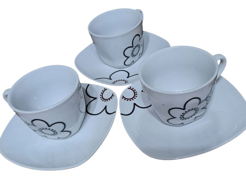 Tazas Cerámica Con Dibujos De Flores Básicas Negras 7 Cm Blanco Flor (Usado)