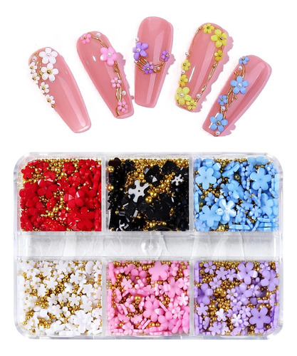 3d Flores Uñas 6 Colores Flor Uñas Charms Oro Caviar ...