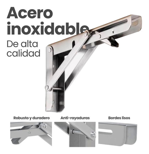 Mensula Rebatible Plegable 50cm Acero Inox Reforzado Set X2