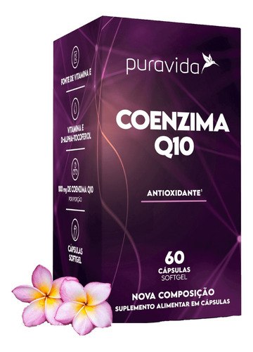 Coenzima Q10 Pura Vida Coq10, Óleo De Coco & Vitamina E Sabor Neutro 60 caps