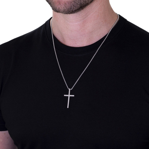 Corrente Cordão Cruz Masculino Prata J-1579 Aço Inox 316l
