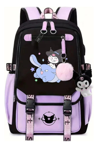 Mochila Escolar De Gran Capacidad Morada Kuromi W