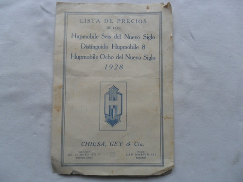 Folleto Catalogo Lista Precios Hupmobile 1928 Antiguo Auto