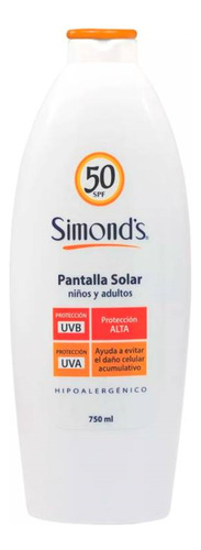 Pantalla Solar Spf 50 Niños Y Adultos Simonds 750 Ml