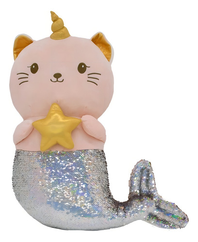 Sereia De Gato Com Chifre Em Pelúcia Com Lantejoulas 54 Cm Cor Azul-marinho