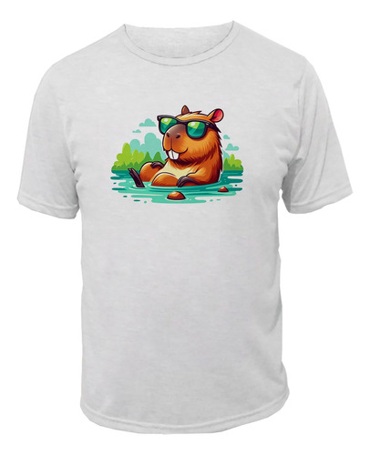 Camiseta Capivara Curtindo No Lago Oculos Blusa Premium