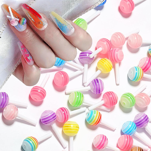 Dufeimoy Rainbow 100pcs Lollipop Charms De Uñas Lollipop, Ac
