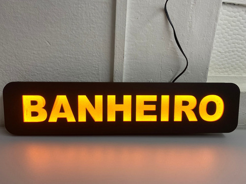 Placa Luminoso Decorativa De Parede  Banheiro Laranja - 45x1