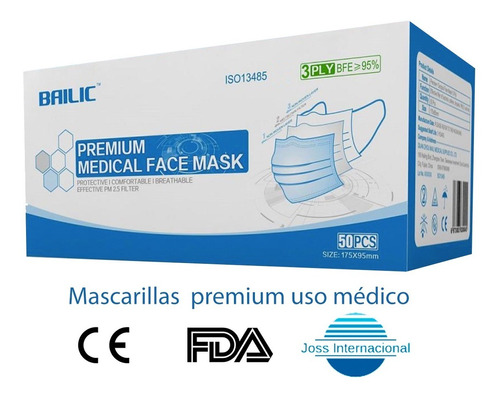 Caja 50 Mascarillas Desechables Quirúrgicas Médico