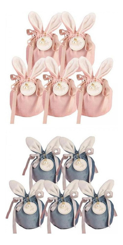 10 Bolsas Regalo Pascua Con Lazo, Orejas Conejo,