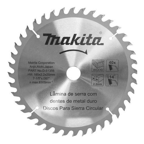 Imagem 1 de 1 de Disco De Serra 185mm(7-1/4 )20mmx40dentes Makita