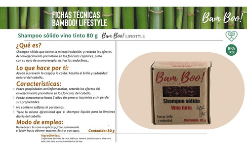 Imagen 2 de 2 de Shampoo Solido Vino Tinto 80 Gr Bam Boo! Lifestyle®