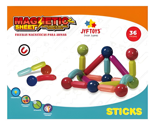 Bloques Magneticos Palitos Para Armar Niños 36 Piezas