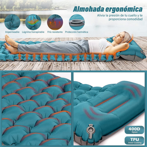 Almohadilla Inflable Para Dormir Con Bomba De Pie Verde