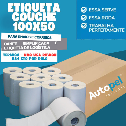 10 Rolos Etiqueta Térmica 100x50 Com Serrilha Zebra Elgin Cor Branco Autopel