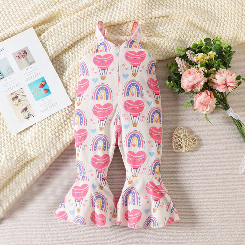 Mono A La Moda Para Niñas Con Estampado De Corazones Dulces