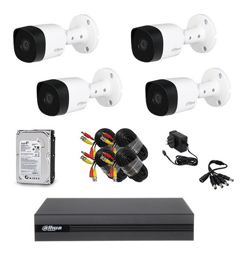 Imagen 1 de 8 de Kit Seguridad Dahua Cctv Dvr 4ch + 4 Camara 2mp 1080p+disco