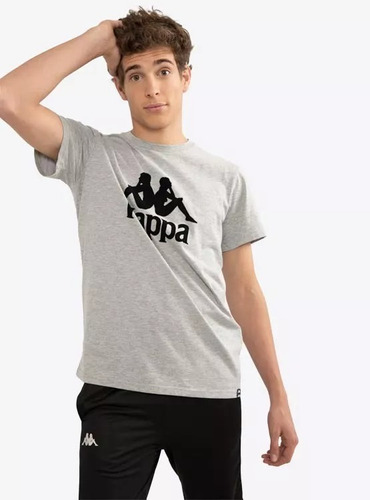 Polera Kappa Gris De Algodón Con Logo En Gamuza