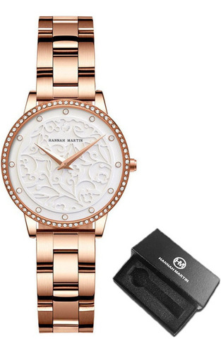 Relógio Feminino Elegante De Aço Inoxidável Hannah Martin Cor Do Bisel Rose White