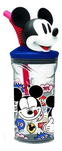 Vaso Infantil Mickey Estatuilla Figura Con Pajita Disney Color KM528