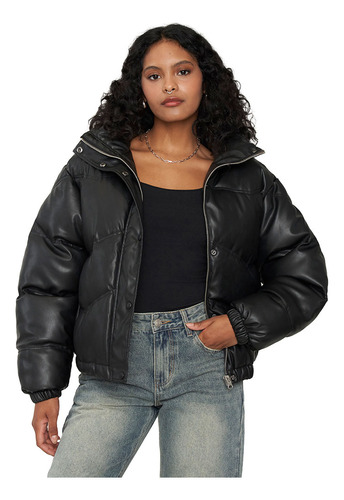 Bomber Mujer Ecocuero Negro Corona