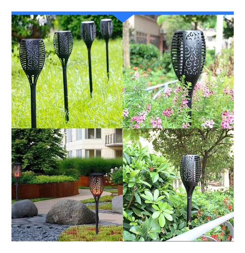 12 Luces Led Solares Para Jardín Con Efecto De Llama