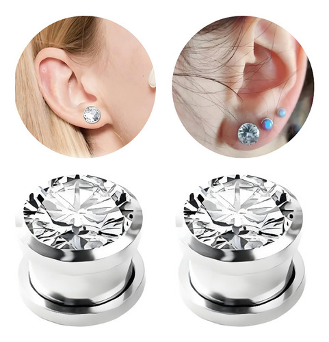 Velstron Aretes para hombre y mujer, par de expansores de titanio con circonia túnel 10mm (2 piezas), piercing de oreja