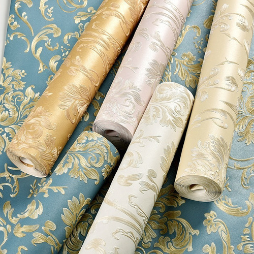 Imagen 6 de 6 de Papel Tapiz Estilo Damasco Europeo Con Relieve Pared Beige