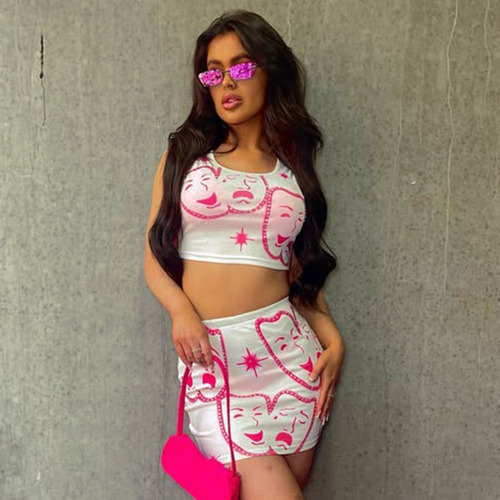 Conjunto De 2 Piezas De Camiseta Sin Mangas Con Falda Summer